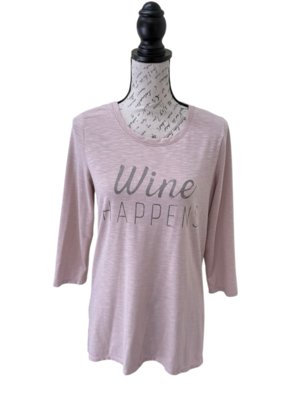 Women's Maurice’s 3/4 Sleeve Wine Happens Tee, Size M, Pink and Silver